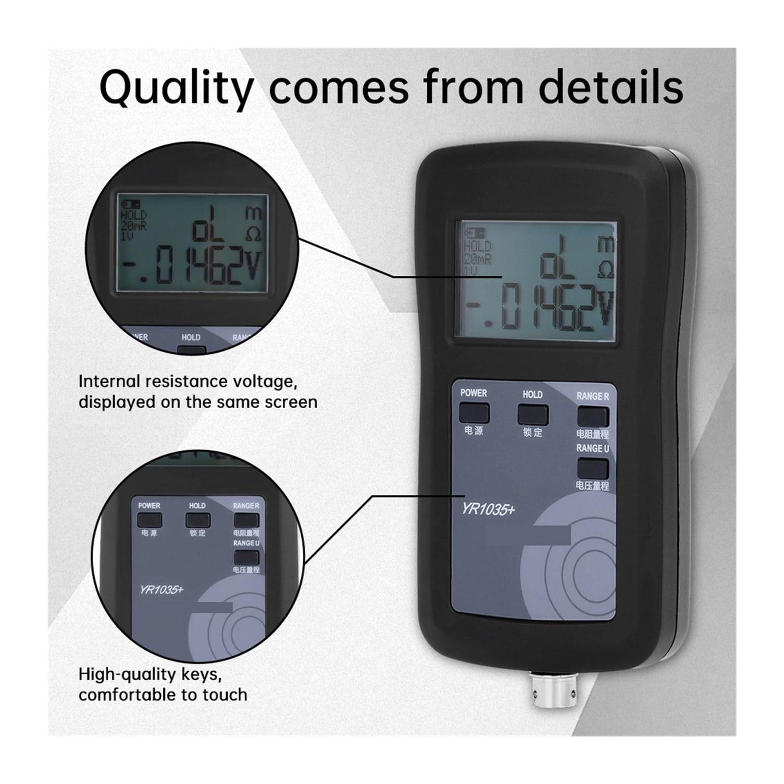 YR1035 Innenwiderstandstester For Lithiumbatterien, DC 100 V, Hochpräziser Batterietester, 4-adriges Widerstandsprüfgerät Für Haushaltssteckdosen, Sicherungen, Batterien