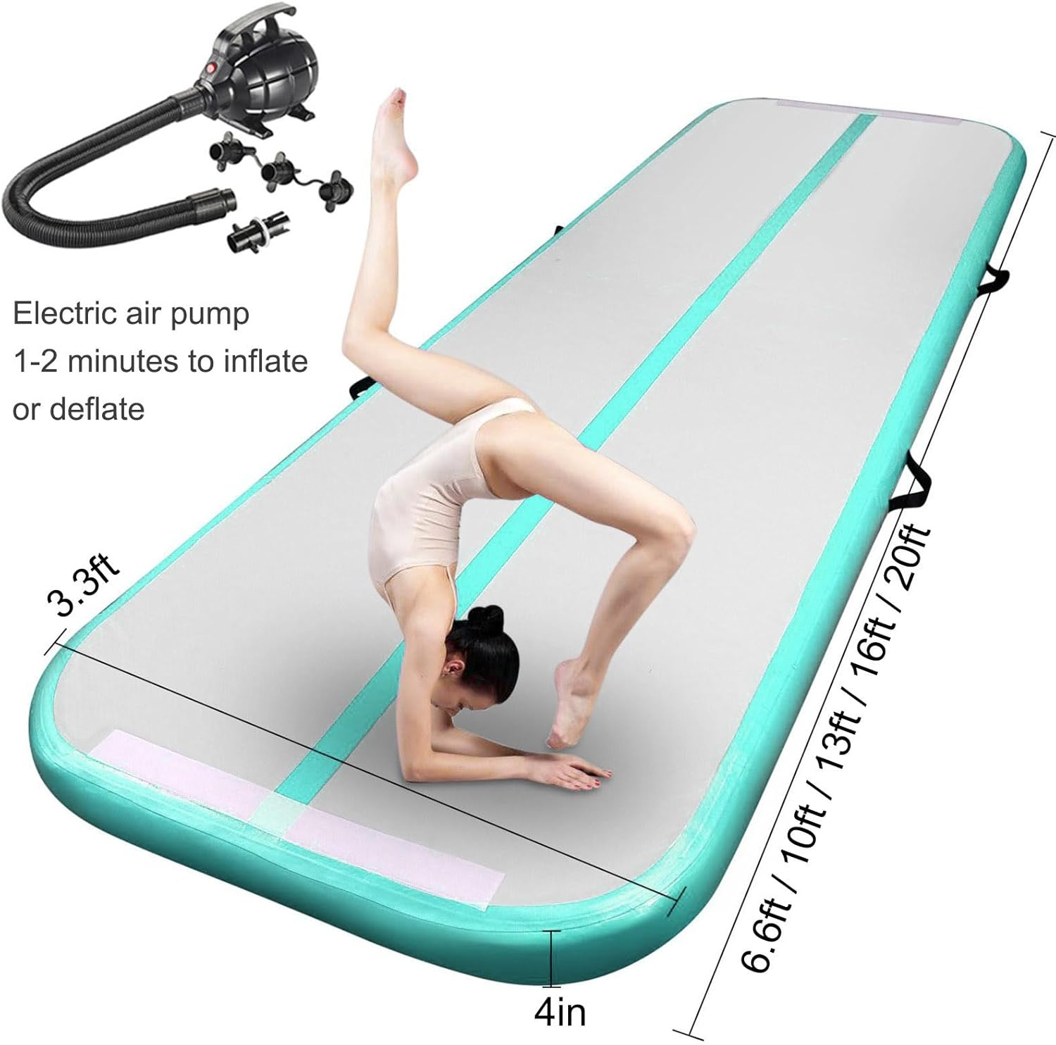 Inflatable Air Gymnastics Track 10ft Training Mats 4 inches Thickness Gymnastics Tracks for Home Use/Cheerleading/Yoga/Water With A Pump