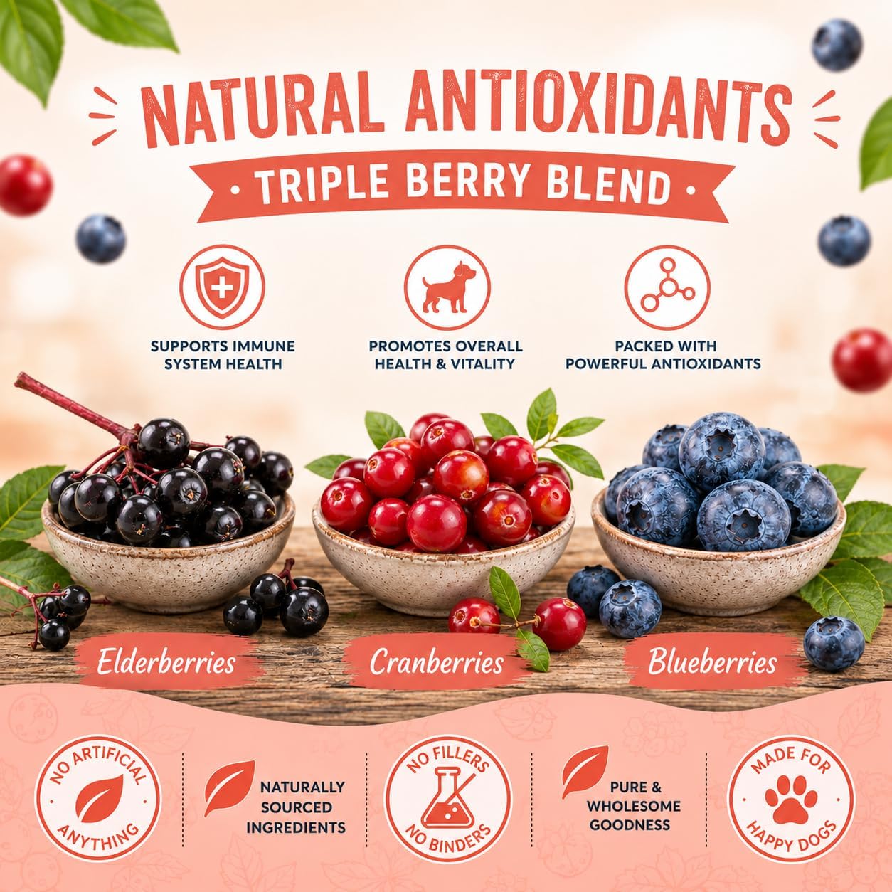 Bench & Field Holistic Natural Salmon & Triple Berry Dog Treats (Pack of 3) | Crunchy Bone-Shaped Bites | Antioxidant Blend, (3) 10-Ounce Bottles