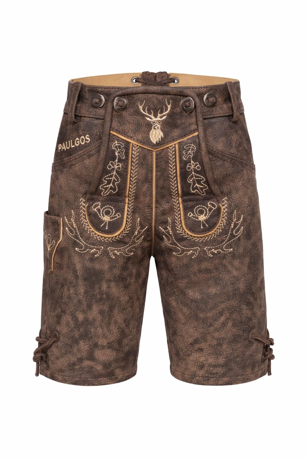 PAULGOS Kinder Trachten Lederhose KK2-ANTIK + Träger, Echtes Leder, Gr. 86-164