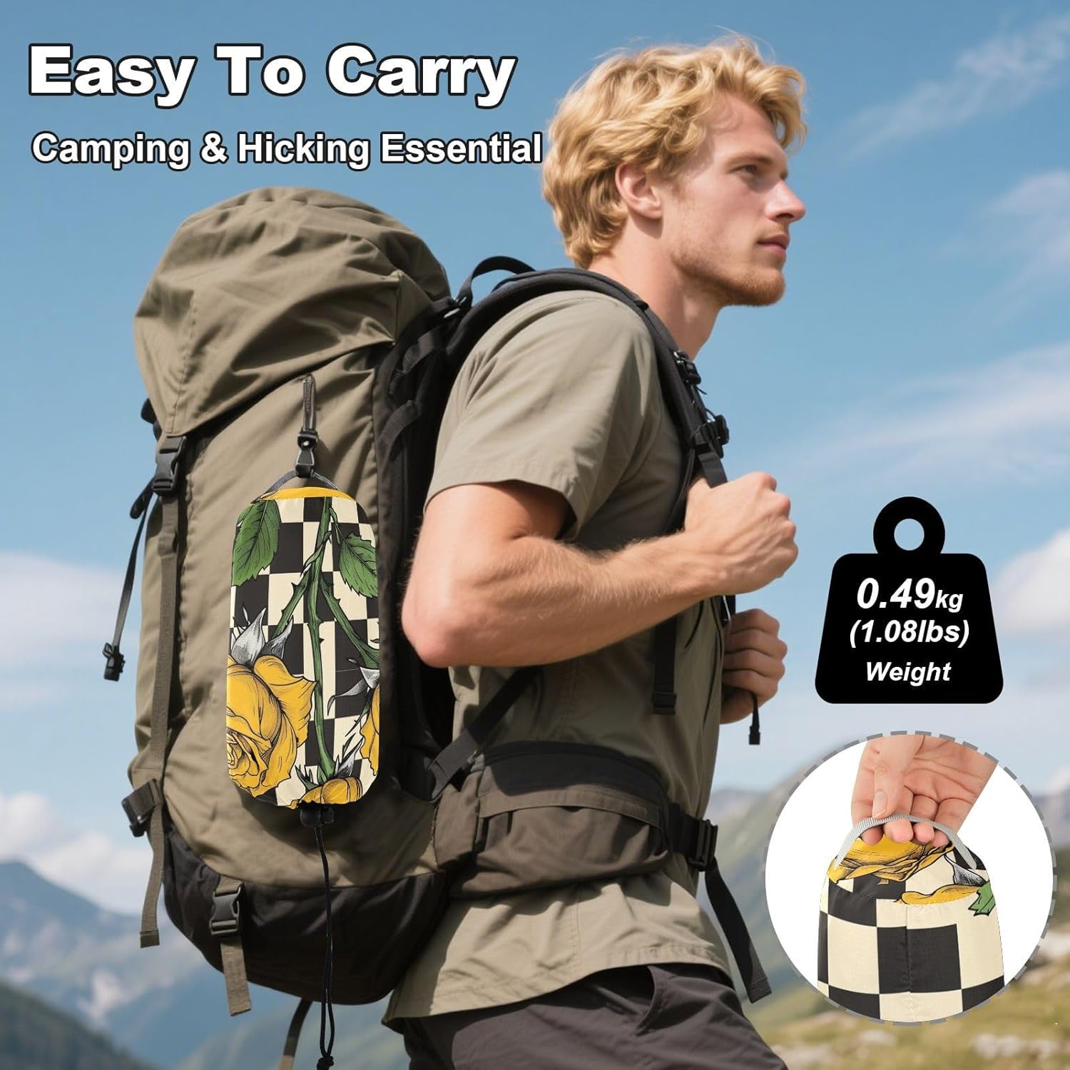 ALAZA Yellow Rose Flower Vintage Camping Hammocks Single or 2 Person 500 lbs Portable Parachute Travel Hammock w/Tree Straps for Hiking Backpacking Indoor Outdoor