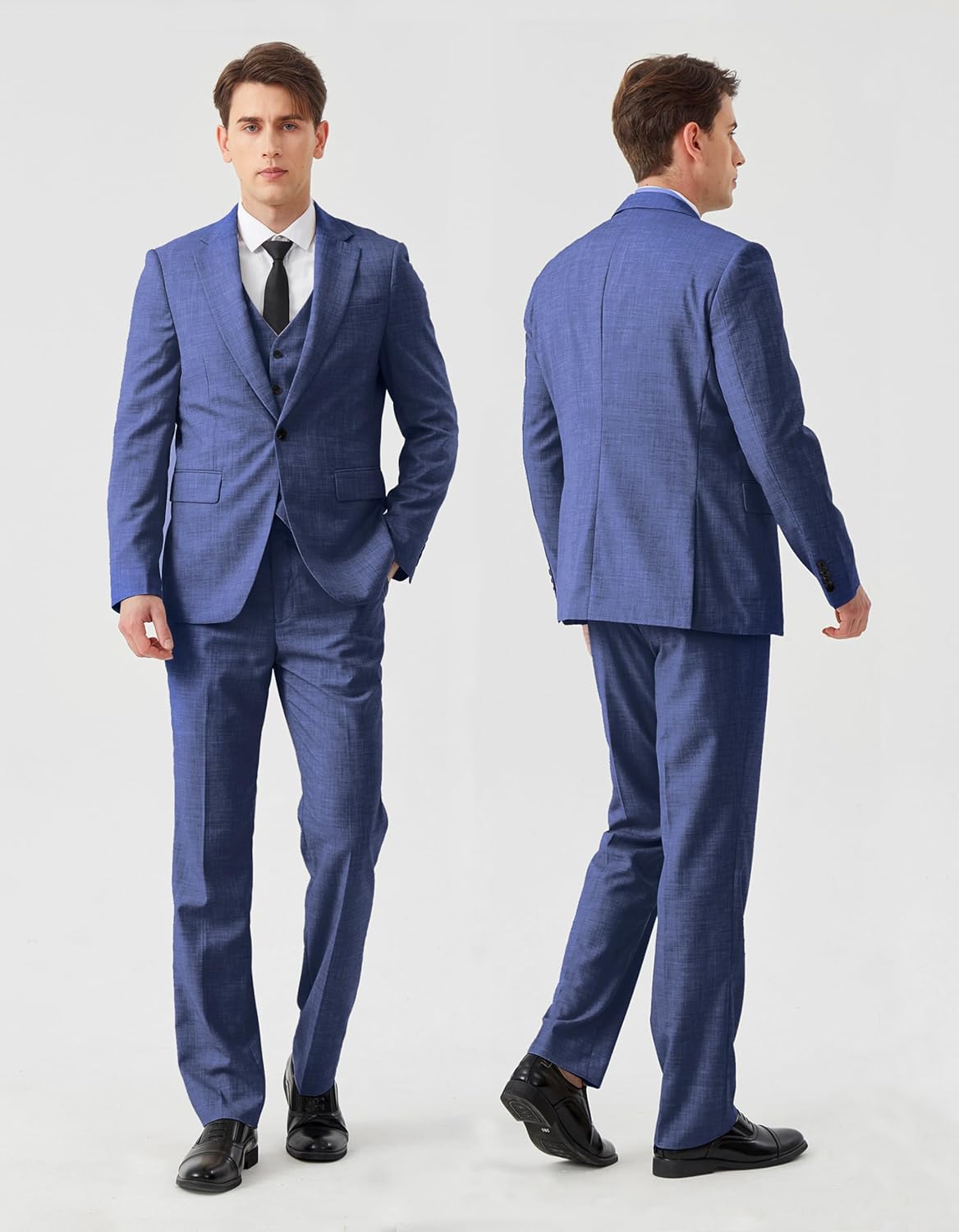 MOGU Mens 3 Piece Suit Slim Fit Tuxedo Groomsmen Suits for Wedding Formal Business Jacket Vest Pants - Image 2