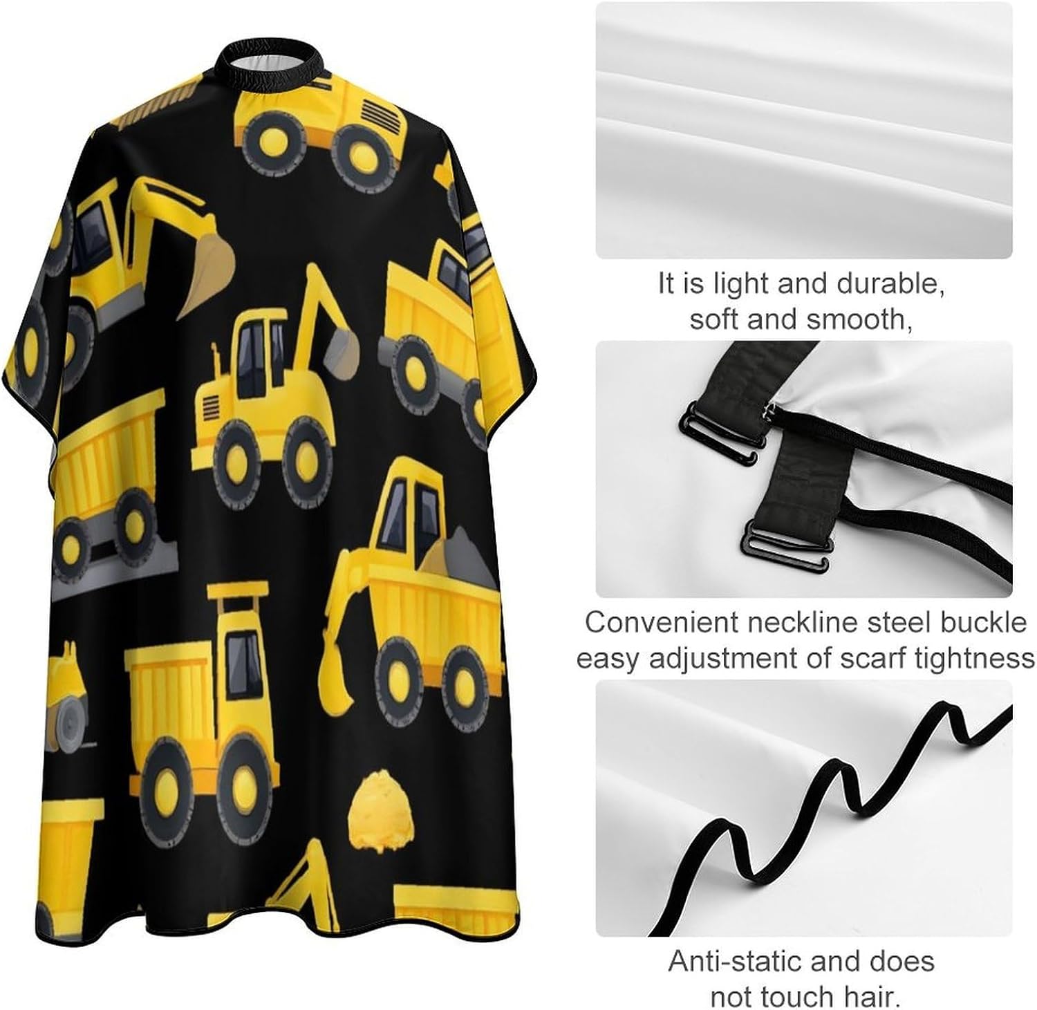 Fashion Salon Barber Cape Professional Hair Cutting Cape with Adjustable Snap Closure Cool Black Yellow Buldozer Excavator Construct Machines