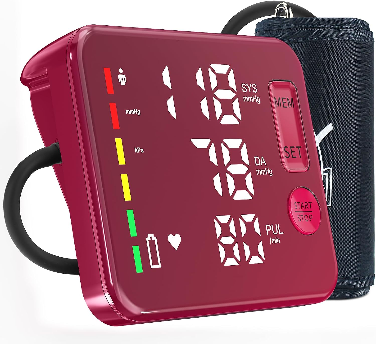 GUAEVER Blood Pressure Monitor Rechargeable Upper Arm Blood Pressure Monitors for Home Use Large Screen Bp Machine, 2x120 Memory, Voice Broadcast Bp Monitor(Red)