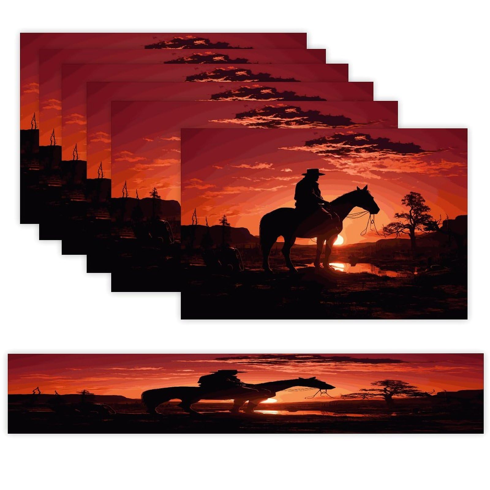 Cowboy West Table Runner and Placemats Set of 6 Heat Resistant Washable Linen Place Mats Farmhouse Long Table Runner Xmas Kitchen Table Mats Art Dining Table Decor for Daily Use