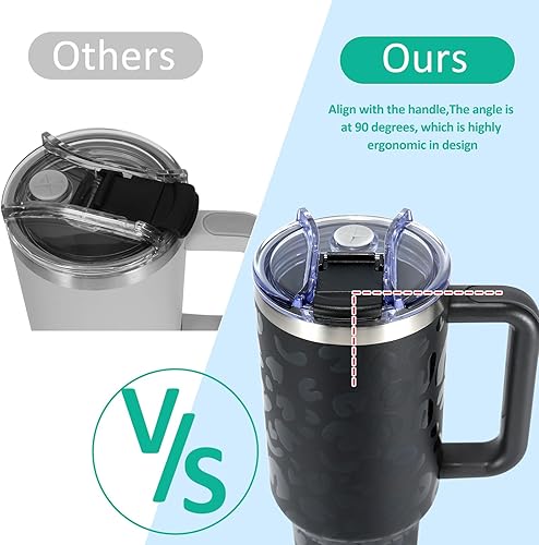 Miniatura 6 de FUNUS Vaso aislado de 40 onzas con asa y tapa de pajilla, taza de café de viaje de acero inoxidable 3.0 a prueba de fugas, taza aislada al vacío,