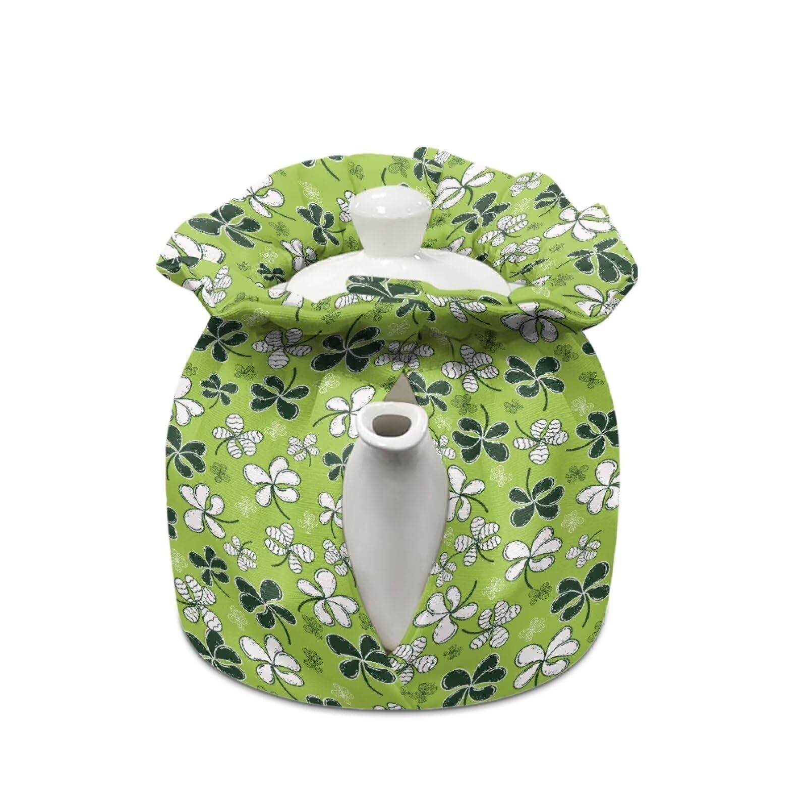 Suobstales Green Shamrock Print Tea Pot Cozies Tea Kettle Quilt Kitchen Home Decorative Tea Pots Cozy with Insulation Pad St. Patrick's Day Gift for Housewife, Friend, Mom