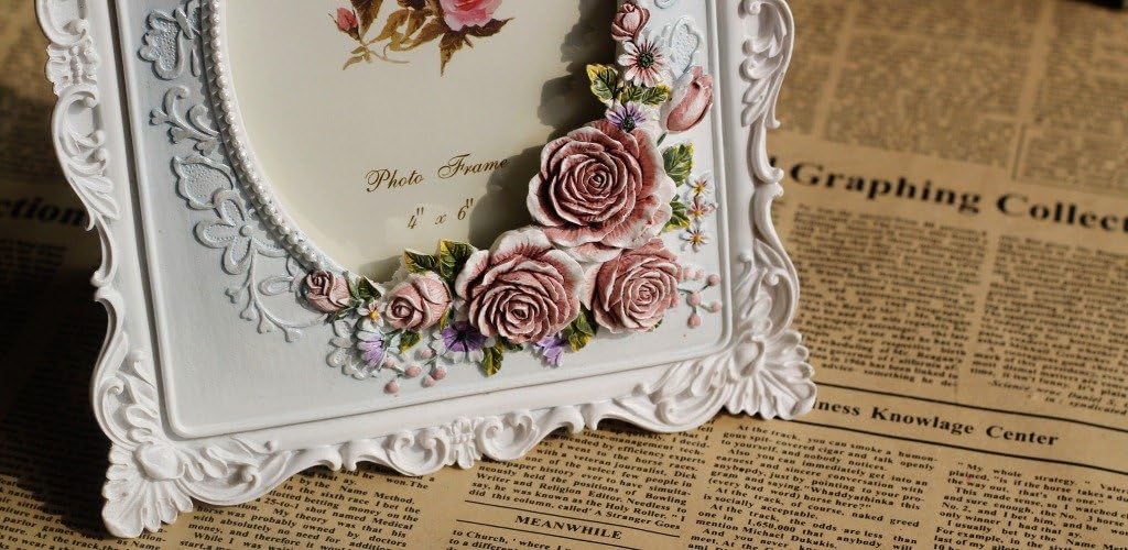 Giftgarden 4x6 Vintage Picture Frame Rose Decor White Frames 6x4 inch Photo for Mother Gift, Wedding Gift, Birthday Gift
