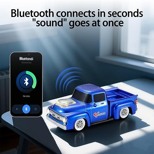 Miniatura 3 de WS-538 Altavoz de Replica de Camión de Recogida Retro Bluetooth Altavoz Portátil Inalámbrico de Modelo de Coche con FM, TWS, Luces de Fiesta LED,