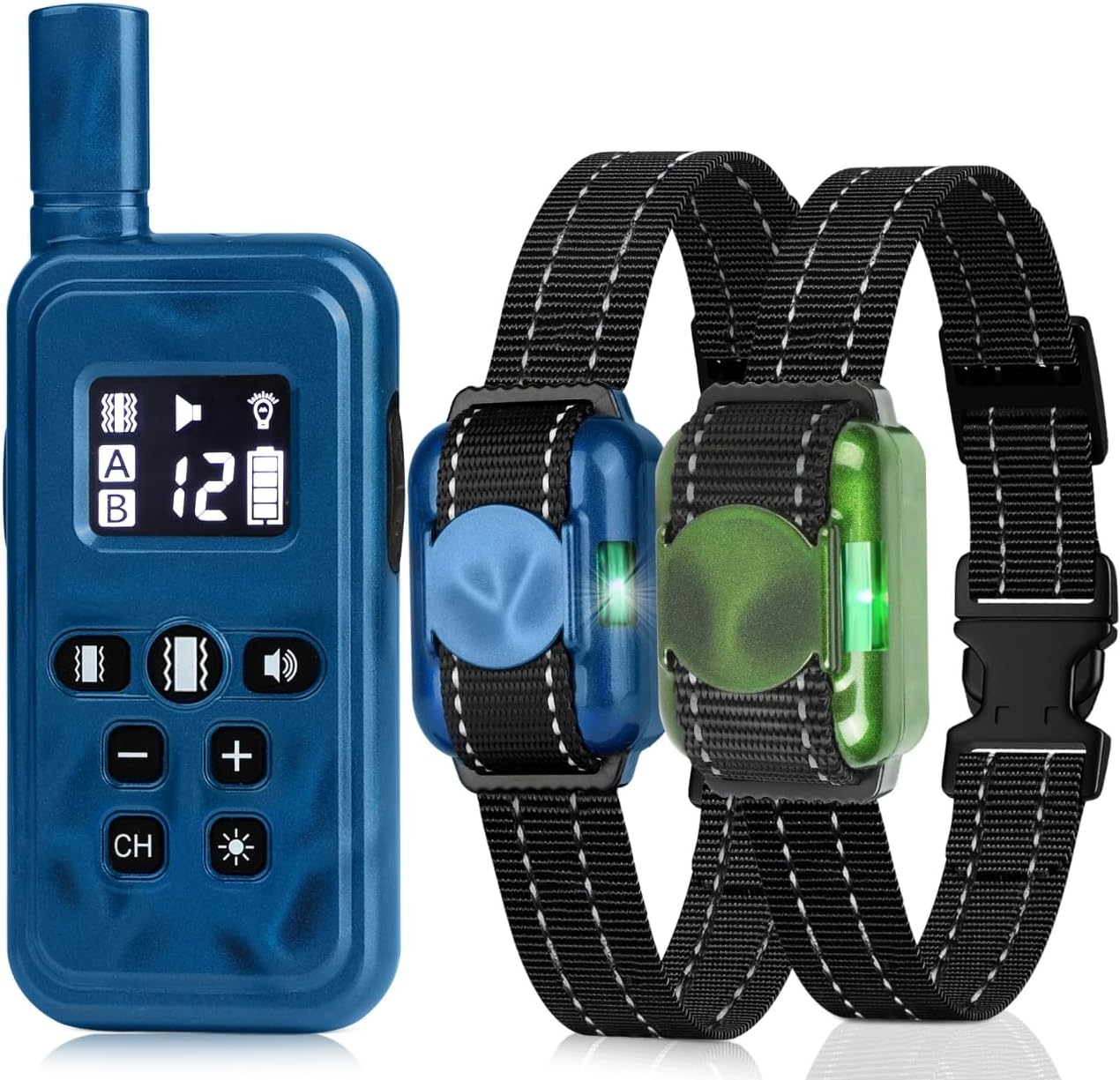 No Shock Dog Training Collar 2 Dogs, Vibrating 2 Dog Collars, Vibration Collar for 5-15 lbs Small Medium Large Dogs - No Shock No Prongs,Blue and Green