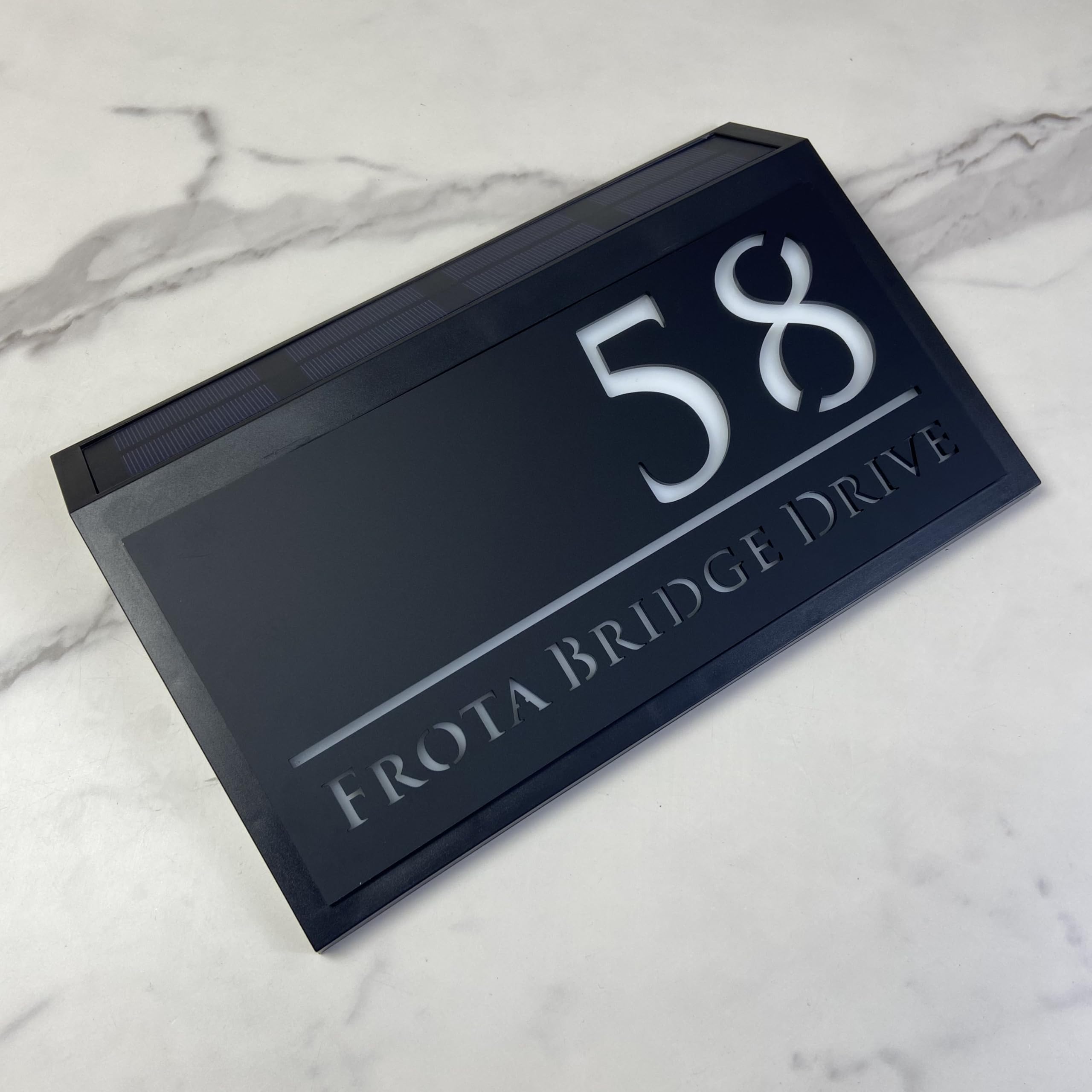 Solar LED House Number Sign - Backlit Illuminated Door Plaque for Wall - Weatherproof Modern House Sign for Outside Use (Style 4)