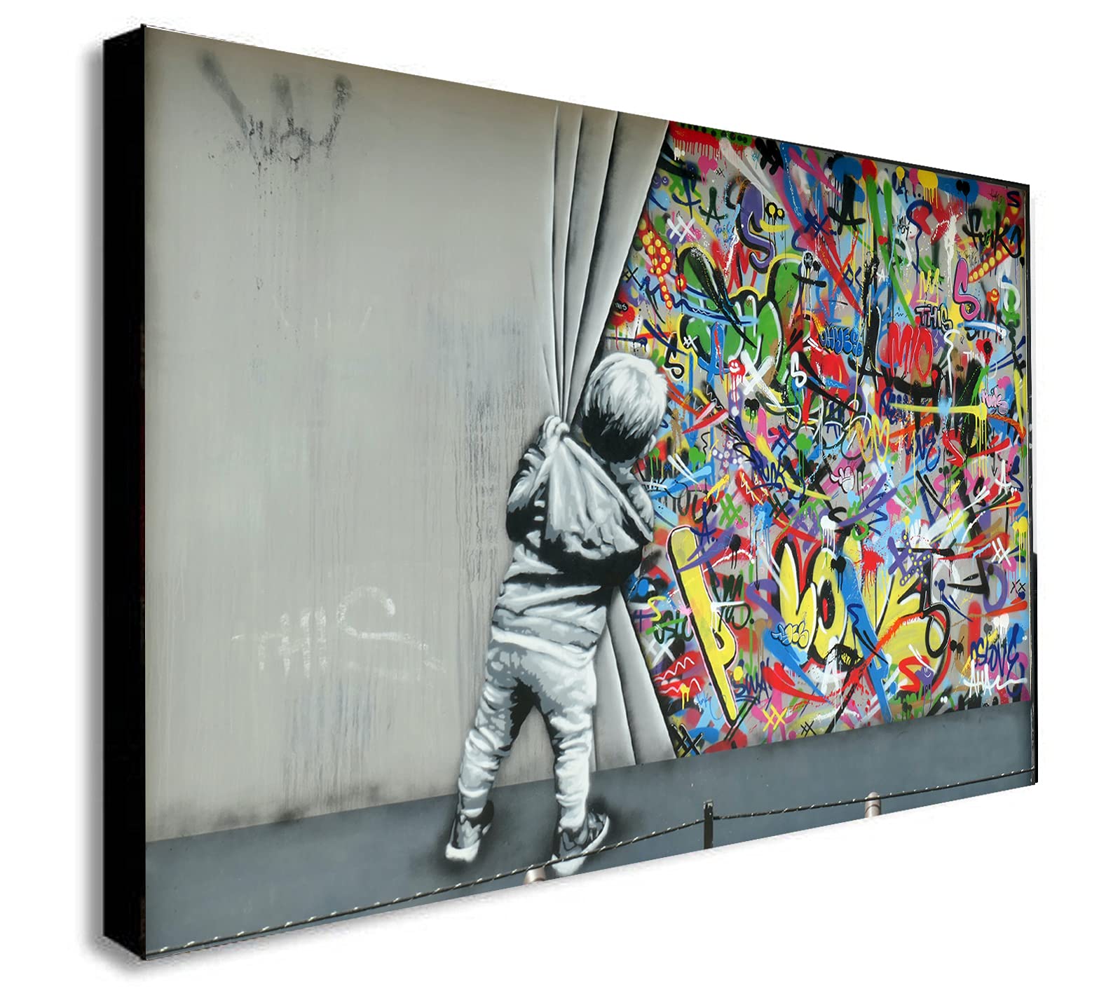 Toile Banksy Encadrée - Motif Garçon Et Fille 30.5 X 40.6 Cm - Décoration Murale Salon, Chambre, Bureau
