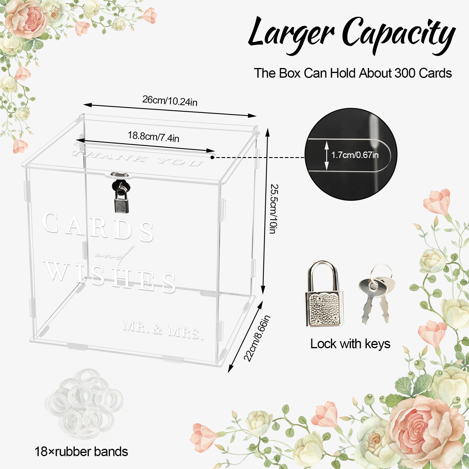Caja Acrílico para Tarjetas Bodas con Cerradura, 26 x 22 x 25,5 cm Transparente Caja para Sobres Boda Grande, Buzon Boda Cajas Dinero Bodas Para Regalo, Recepción, Aniversario y Fiesta de Cumpleaños