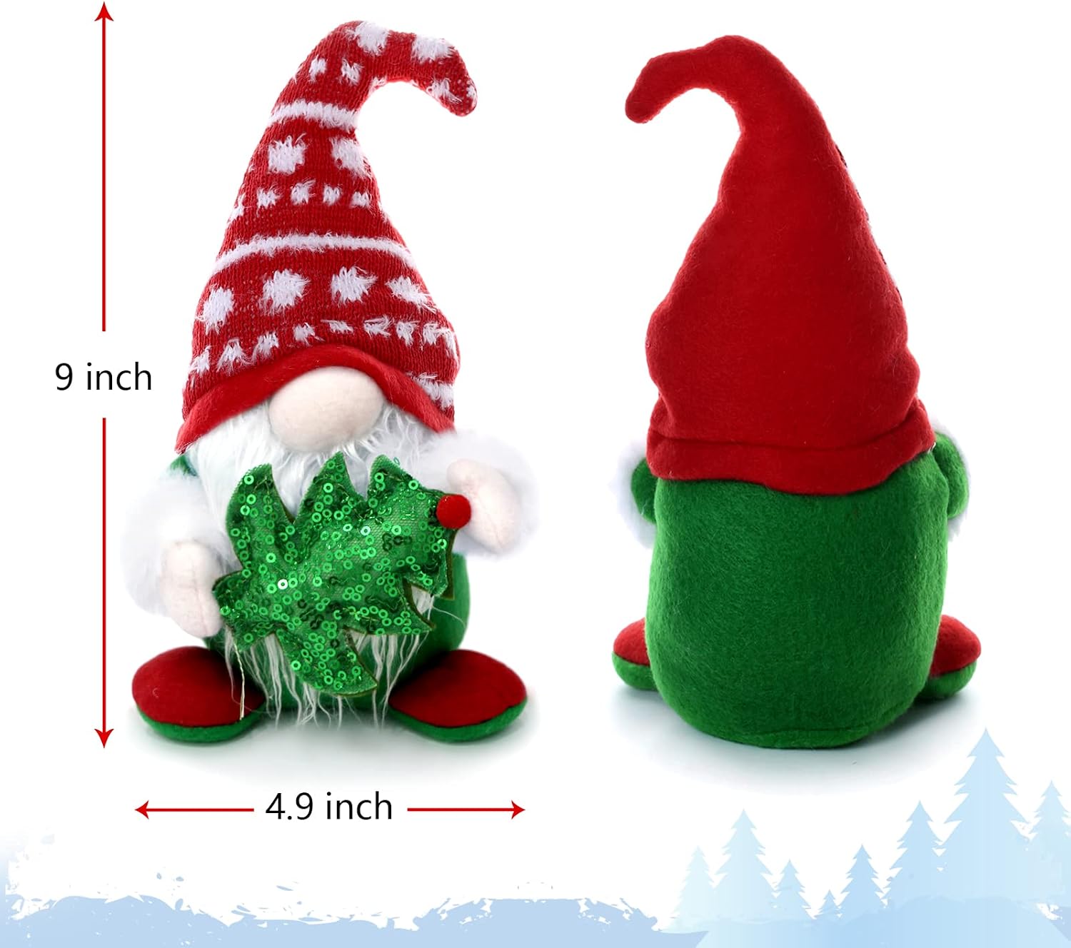 2 Pack Christmas Gnomes Plush Decorations Mr and Mrs Xmas Gnomes, Handmade Tomte Swedish Scandinavian Gnome with Xmas Tree and Merry Christmas Sign Home Tray Table Decor, Red Green