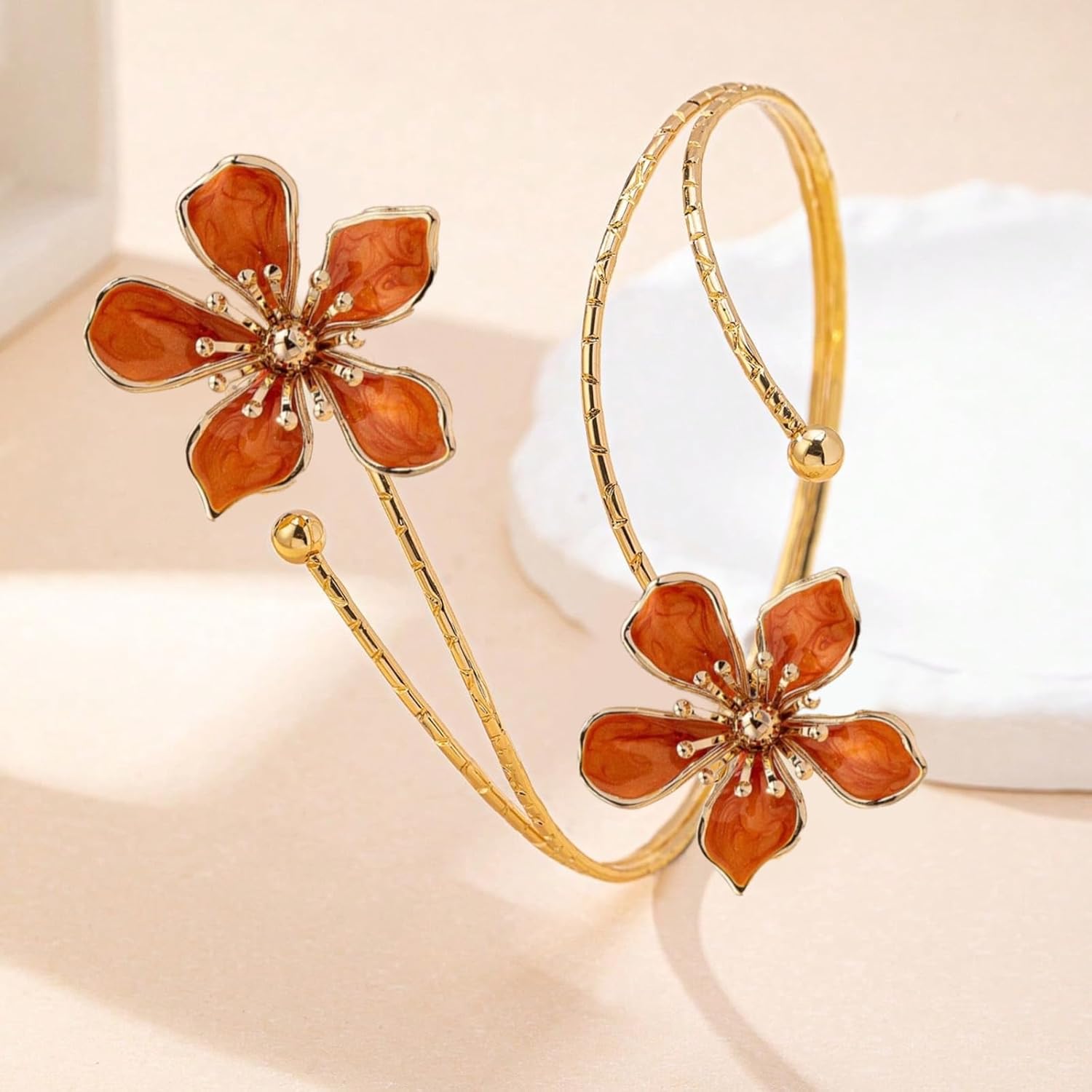 Arm Cuff Jewelry for Women Adjustable Flower Cuff Bangle Bracelet Gold Armband Upper Jewelry Gifts for Women Boho Western Accessories - Image 5