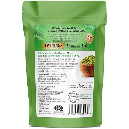 Miniatura 3 de Twinings Matcha japonesa orgánica, polvo de té verde molido puro, grado culinario, bolsa de 3.53 onzas3.53oz