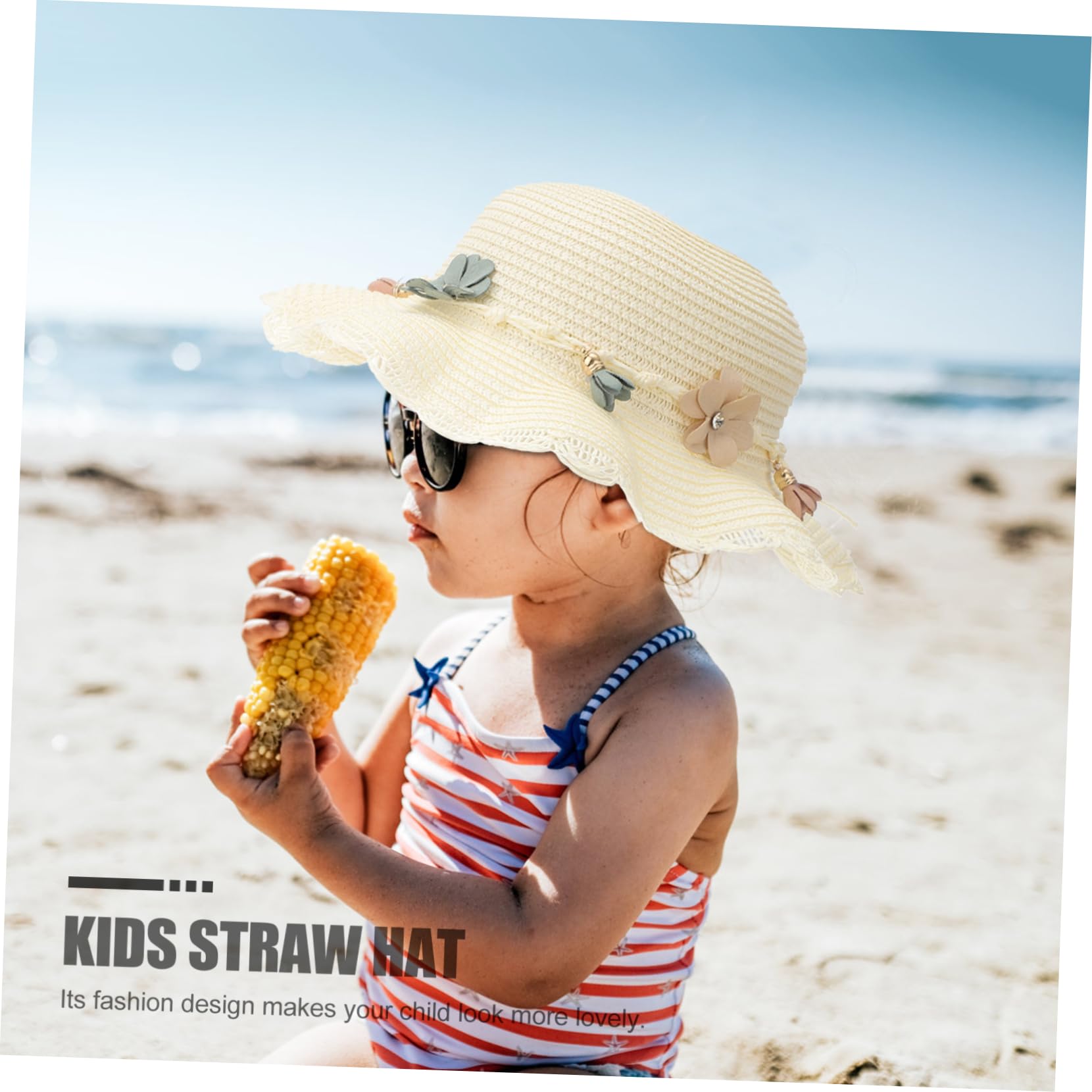 YSJNHX 1 Sombrero de Sol de ala Ancha para niños y niñas, Sombrero de Playa Transpirable, diseño Flexible, UV, Adecuado para Circunferencia de la Cabeza, Amarillo Claro