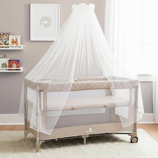 StarAndDaisy Cradle for New Born Baby Cradle for 0 to 3 Year Baby, converttible playpen with Wheels,Storage Basket & Mosqu...