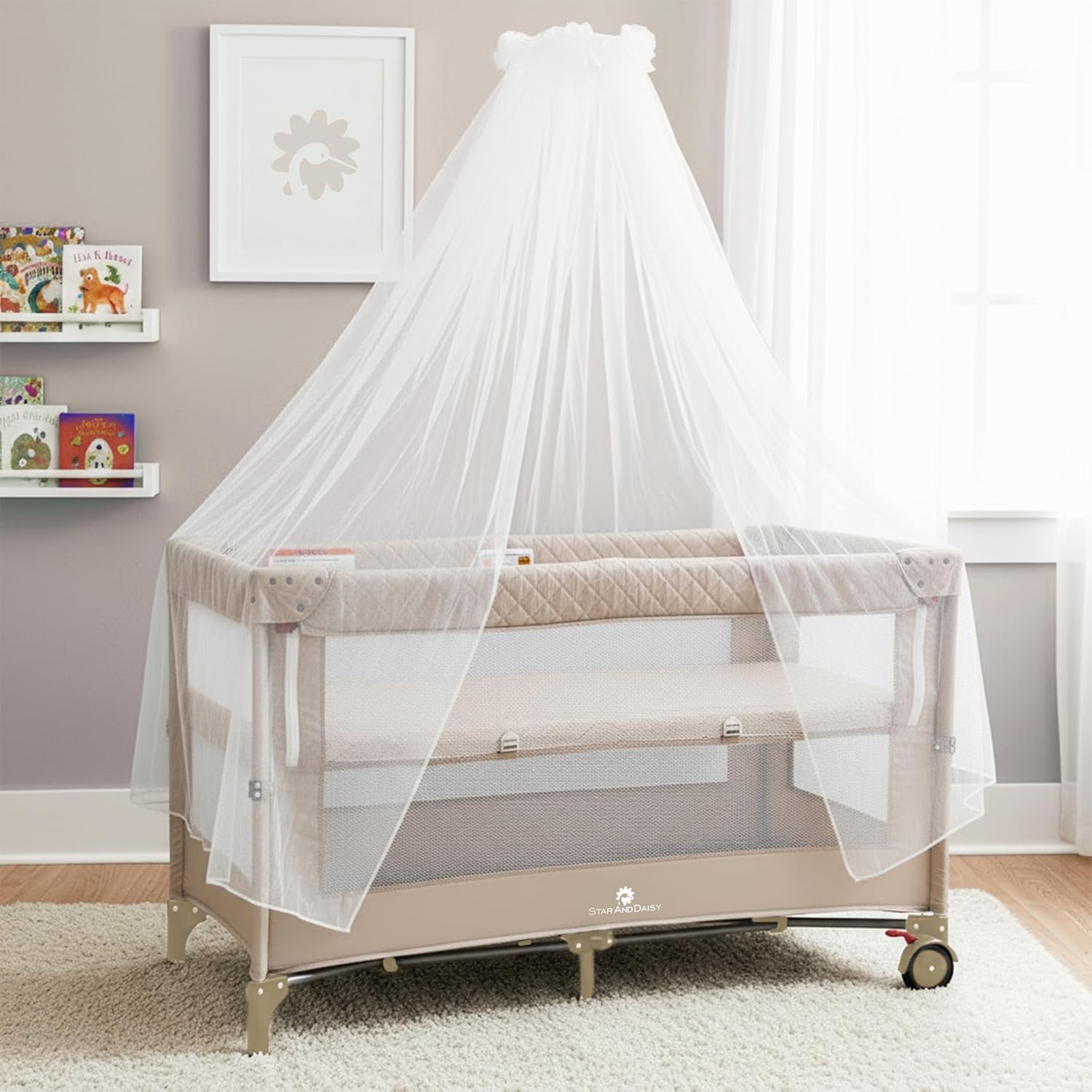 StarAndDaisy Cradle for New Born Baby Cradle for 0 to 3 Year Baby, converttible playpen with Wheels,Storage Basket & Mosqu...