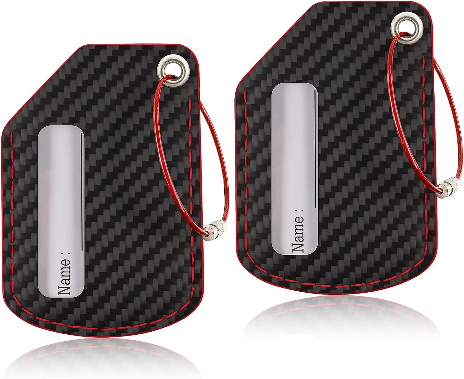 T-carbon 2pack Luggage Tags for Suitcases, Leather Backpack Luggage Bag Tag, Travel Suitcase ID Label with Stainless Steel Loop, Durable Baggage Tags for Men & Women, Black-Red