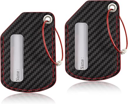 T-carbon 2pack Luggage Tags for Suitcases, Leather Backpack Luggage Bag Tag, Travel Suitcase ID Label with Stainless Steel Loop, Durable Baggage Tags for Men & Women, Black-Red