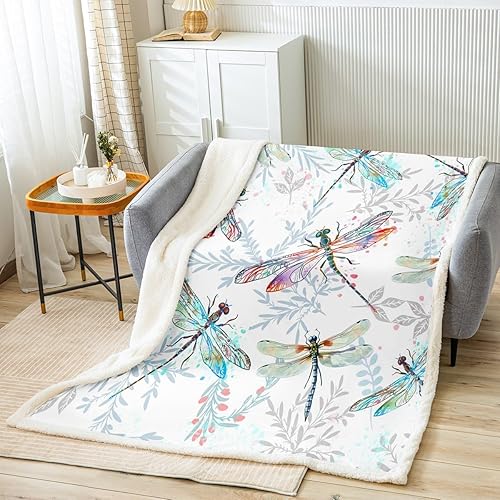 Feelyou Dragonfly Throw Blanket Kids Ornamental Printed Fuzzy for Bed Sofa Couch