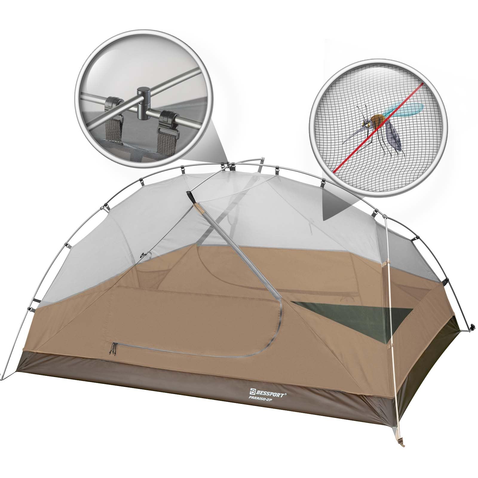 Bessport Tente 2-3 Personnes Tente de Camping Tente dôme étanche légère, ventilée Deux Portes Facile à Monter Tente de Camping 3-4 Saisons adaptée à la randonnée en Plein air et à l'alpinisme
