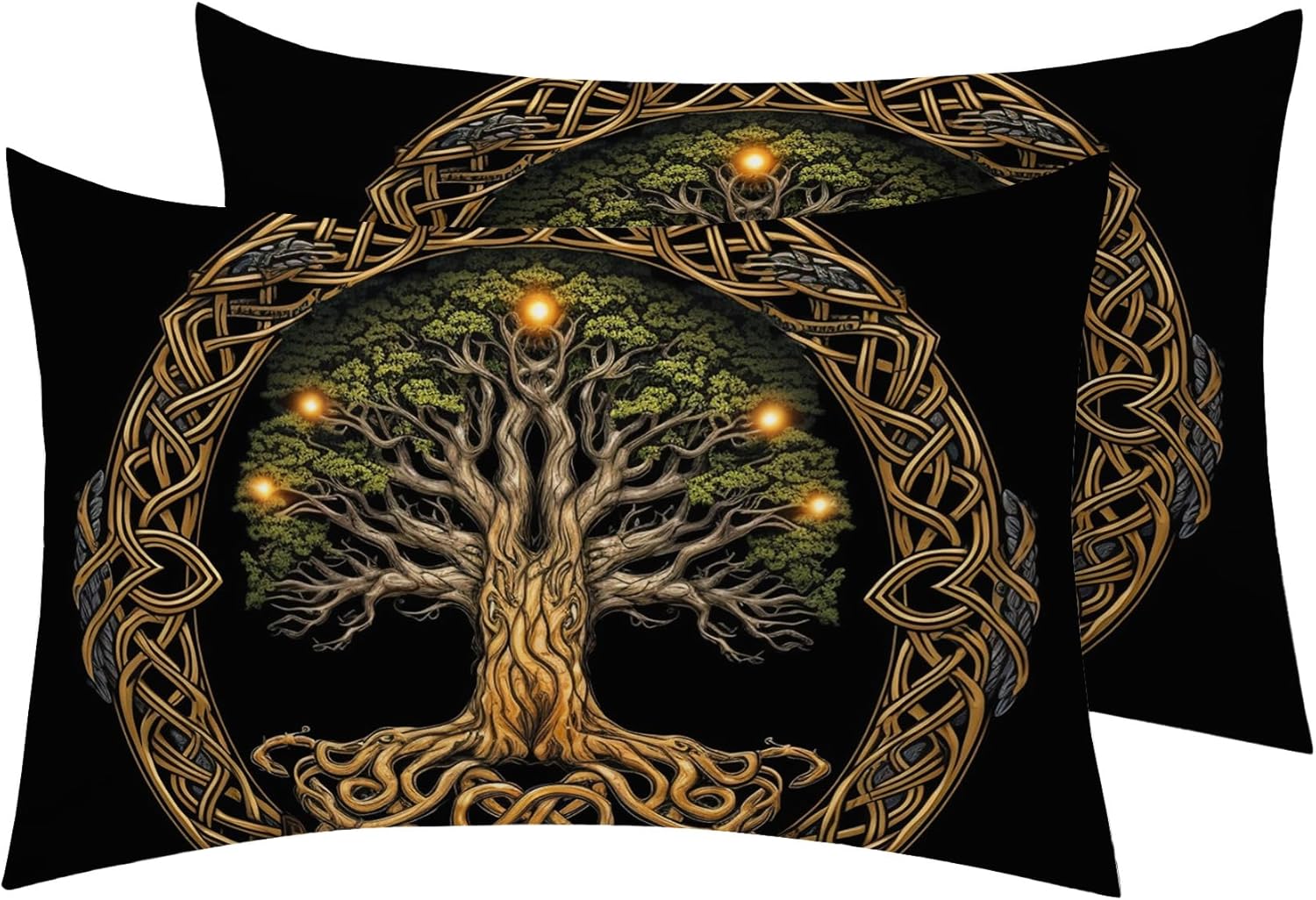 Tree of Life Pillow Cases Queen Size Set of 2 - Soft Breathable Microfiber Pillowcases with Envelope Closure, Nordic Mythology Viking Patterned Pillow Covers, Tree of Life Gifts