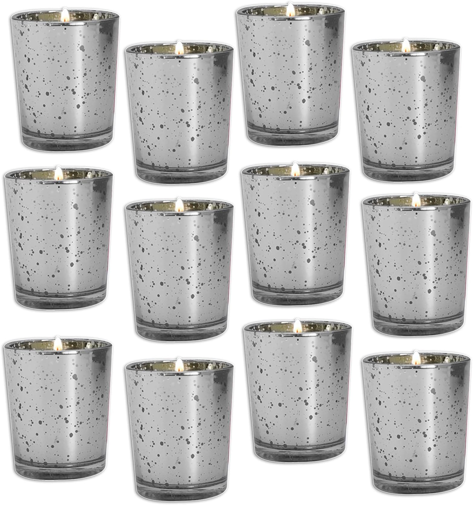Royal Imports Candle Holder Glass Votive Wedding, Birthday, Holiday & Home Decoration, Speckled Mercury - unfilled (12, Silver)