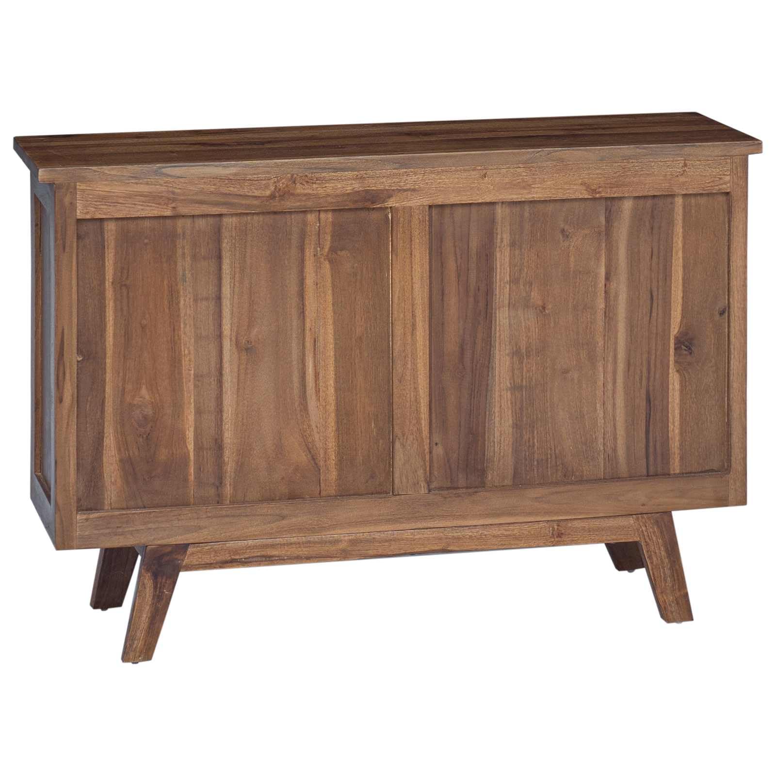 Aparador de teca 100 x 30 x 68 cm madera maciza natural con 2 cajones y puerta, cofre vintage grande para salón, comedor, cocina o pasillo