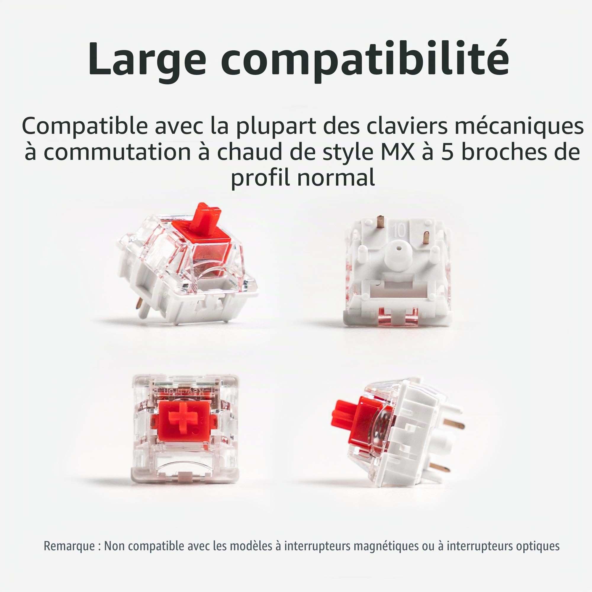 Keychron Super Switch – Lot de 110 commutateurs de clavier mécanique linéaires rouges, pré-lubrifiés en usine, actionnement 45 gf, ressort à double étape, 5 broches, remplaçables à chaud, LED SMD