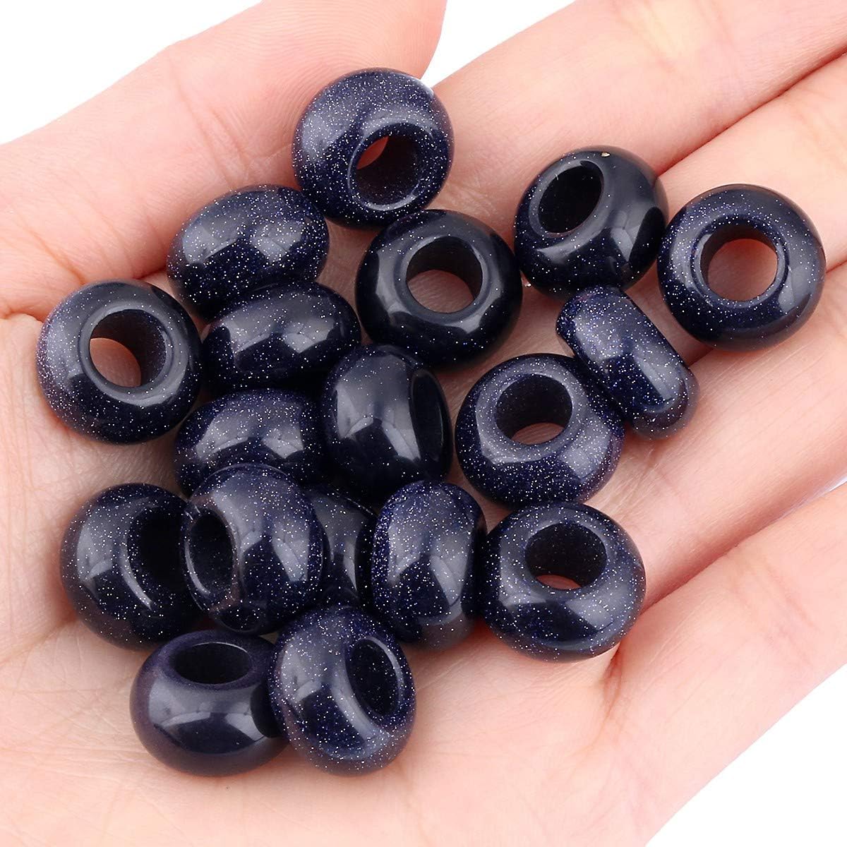 Nupuyai Pack of 30 Large Hole Stone Loose Beads for Jewelry Making, Polished Rondelle European Beads fit Charms Bracelet, Blue Sand Stone