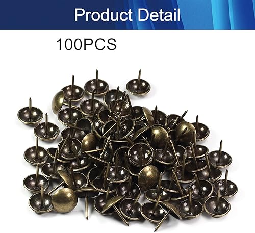Miniatura 4 de 100 tachuelas redondas para tapicería de 0.748 in/0.75 pulgadas de diámetro de la cabeza, hierro galvanizado, estilo vintage, metal de 0.906 in/0.91
