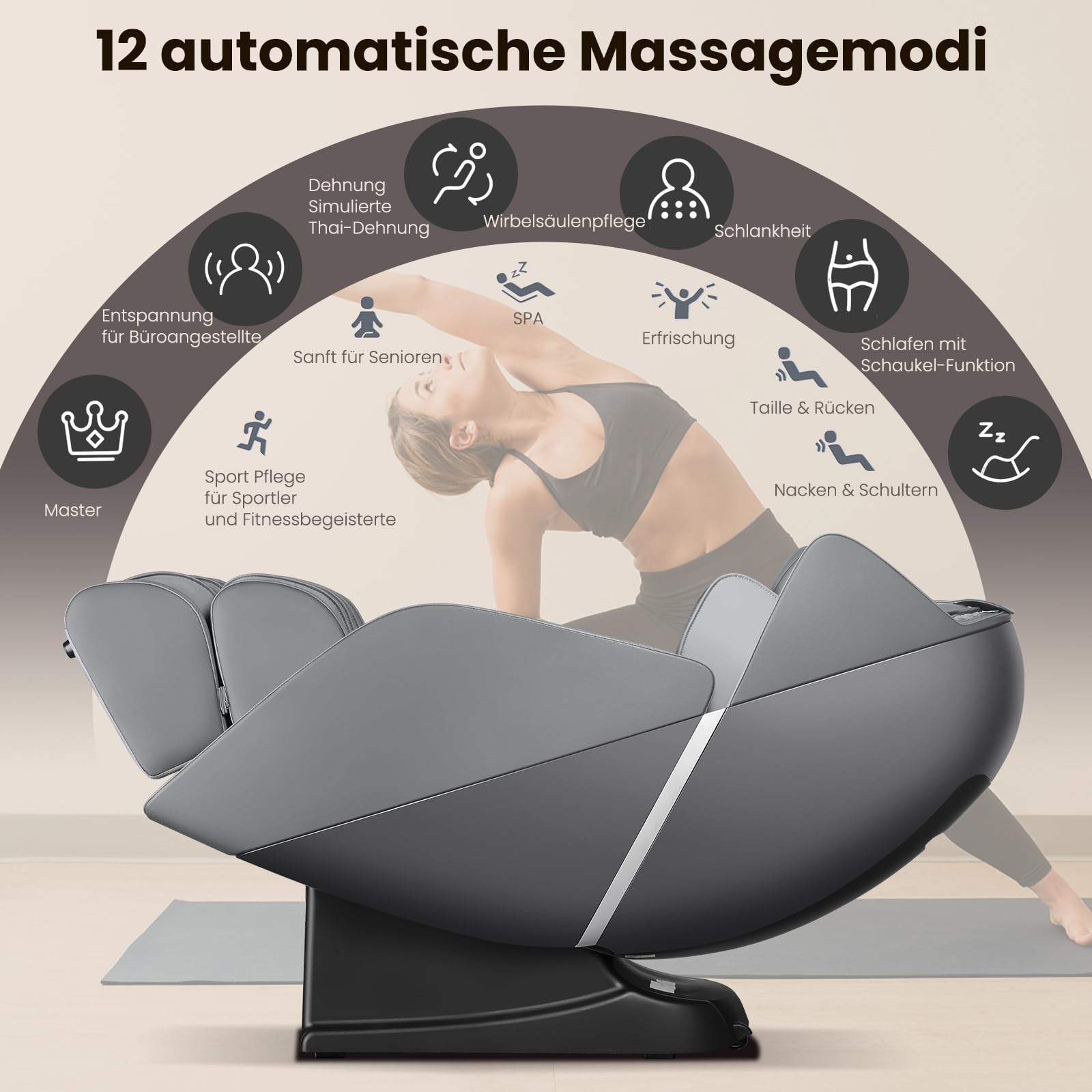 COSTWAY Elektryczny fotel do masażu całego ciała, z funkcją ogrzewania, funkcją nieważkości, szynami SL, 12 programami masażu i pilotem zdalnego sterowania, fotel relaksacyjny do użytku w domu i w