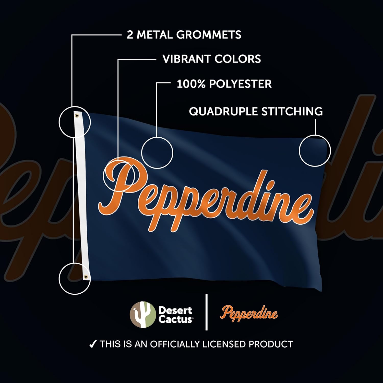 Desert Cactus Pepperdine University PU Flag - 3 x 5 Feet Waves Banner, Indoor/Outdoor Durable Fabric, 100% Polyester Design (Style B) - Image 4