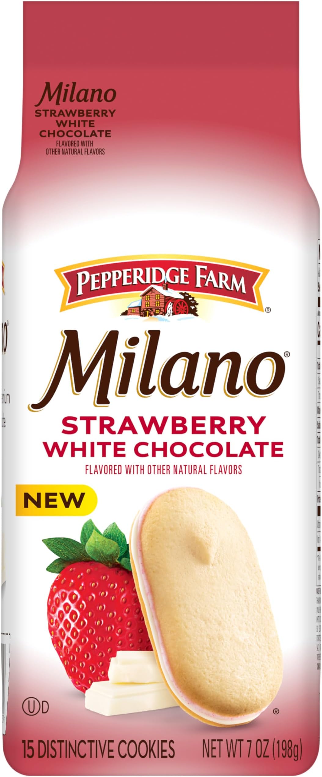 Pepperidge Farm Milano White Chocolate Strawberry Flavored Cookies, 7 Oz Bag