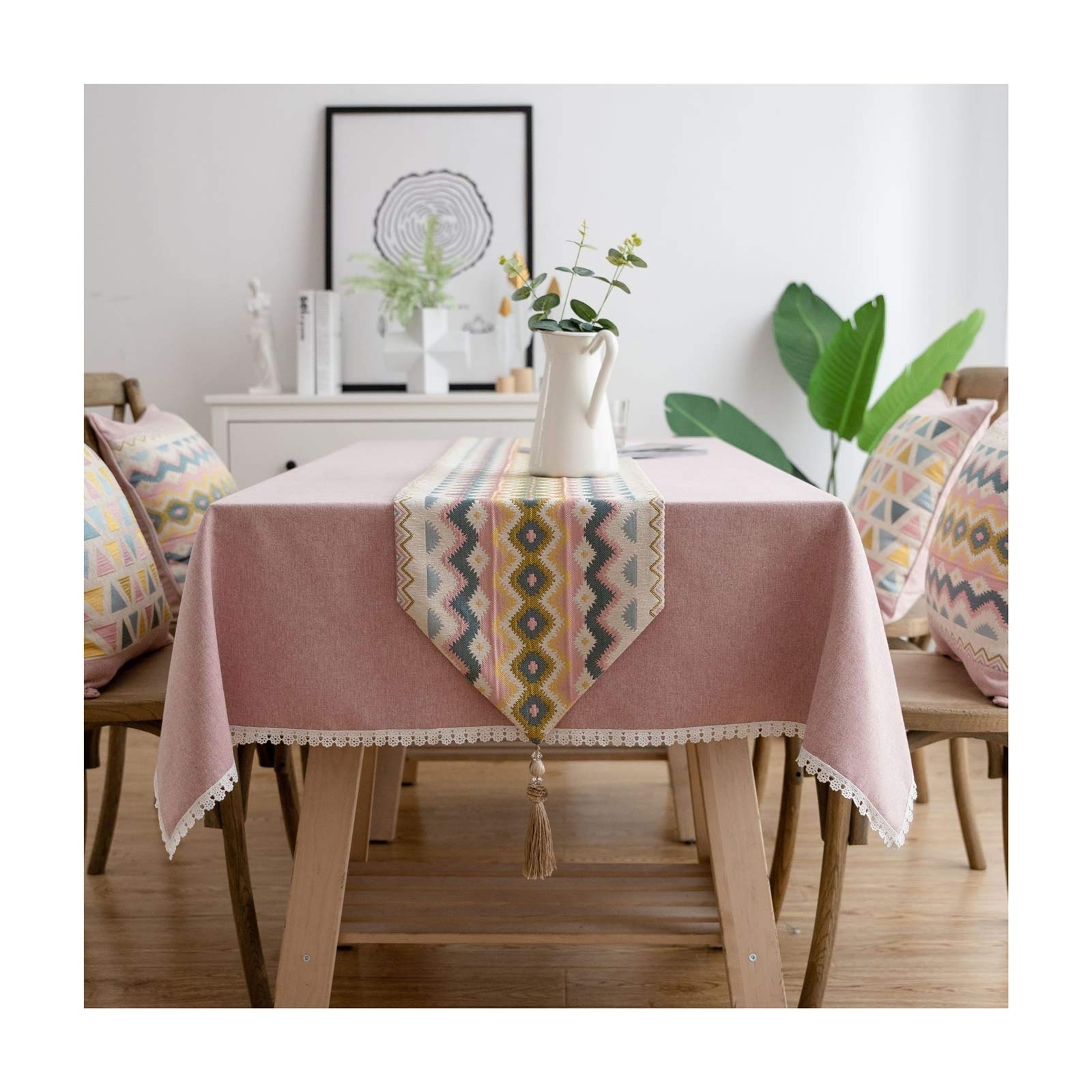 Chemin de table rose ondulé KnSam jacquard 35x140 cm pour décoration