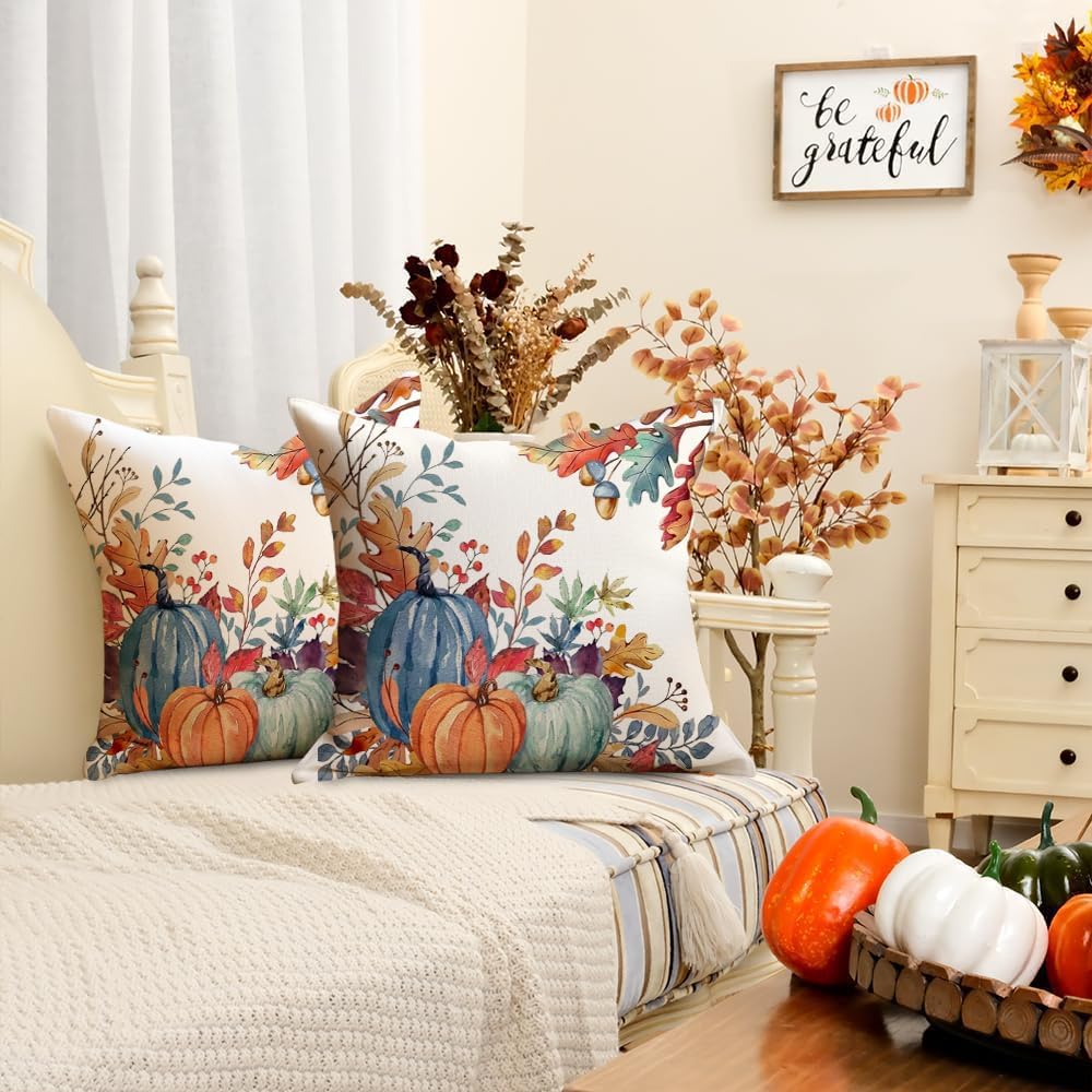 RABUSOFA Fall Outdoor Pillow Covers 16x16 Set of 2 Waterproof Pumpkin Decor image 2