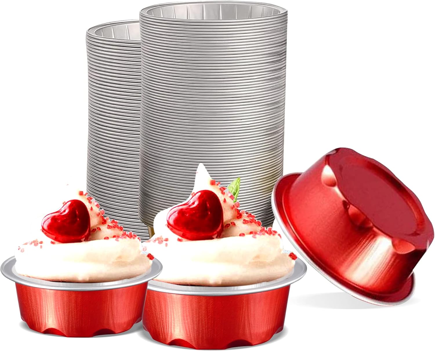 Disposable Pie Tins 3 oz, 100 Pack - Mini Tart Pans, Red Aluminum Foil Round Oven Baking Mini Cake Pan for Pie Tart Quiche