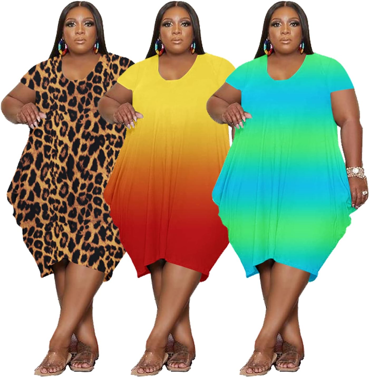 YeGine Oversize Tshirt Dress for Women Casual Plus Size Short Sleeves Midi Tunic Dresses with Pockets - Image 6