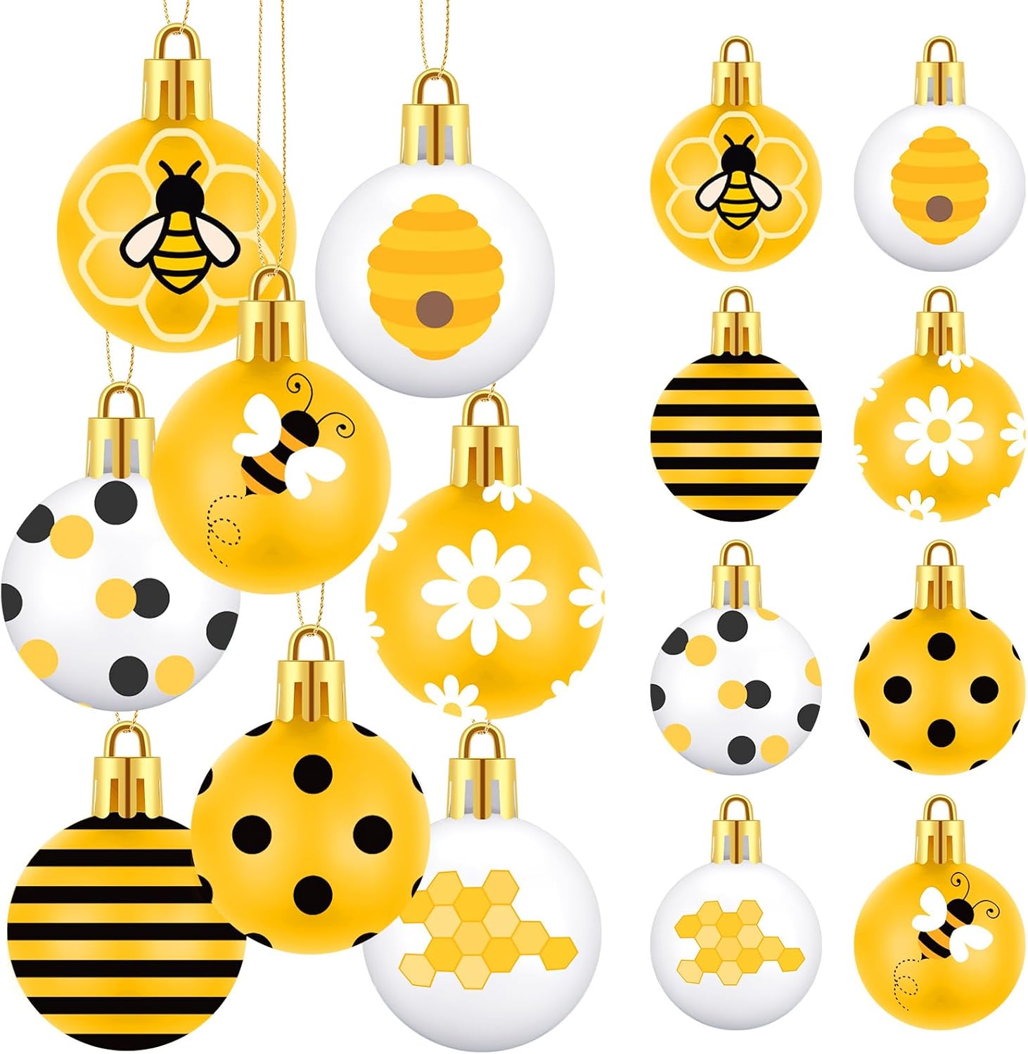 Barydat 24 Pcs 1.57 Inches Summer Sunflower Ornaments for Tree Hanging Bee Decorations Yellow Tree Decorations Themed Party Supplies for Spring Baby Shower Holiday Party(Bee Style)