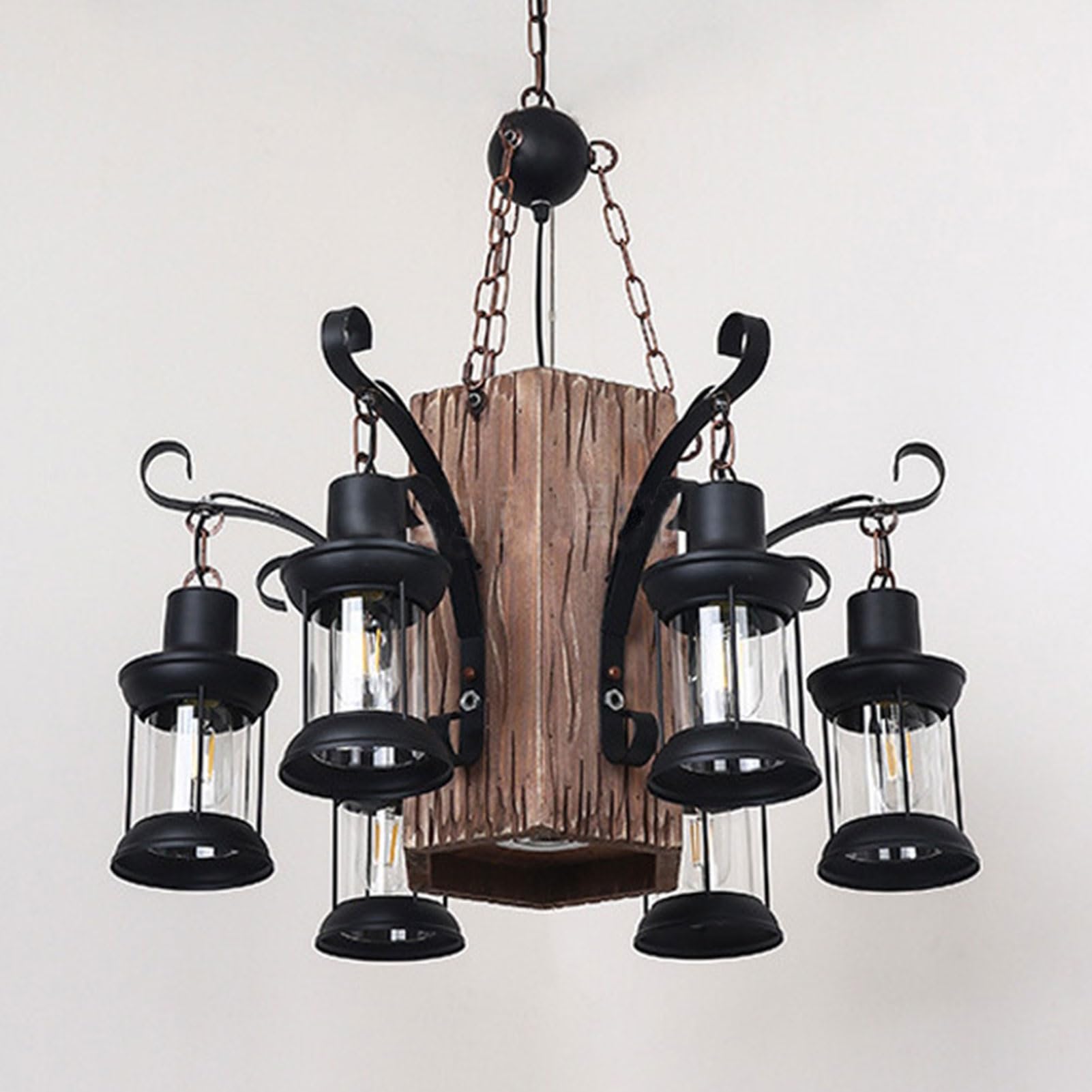 Lampadario da fattoria in legno rustico a 6 luci Lampada a sospensione geometrica anticata Lampada a sospensione a soffitto regolabile in altezza per sala da pranzo Soggiorno Ingresso isola cucina