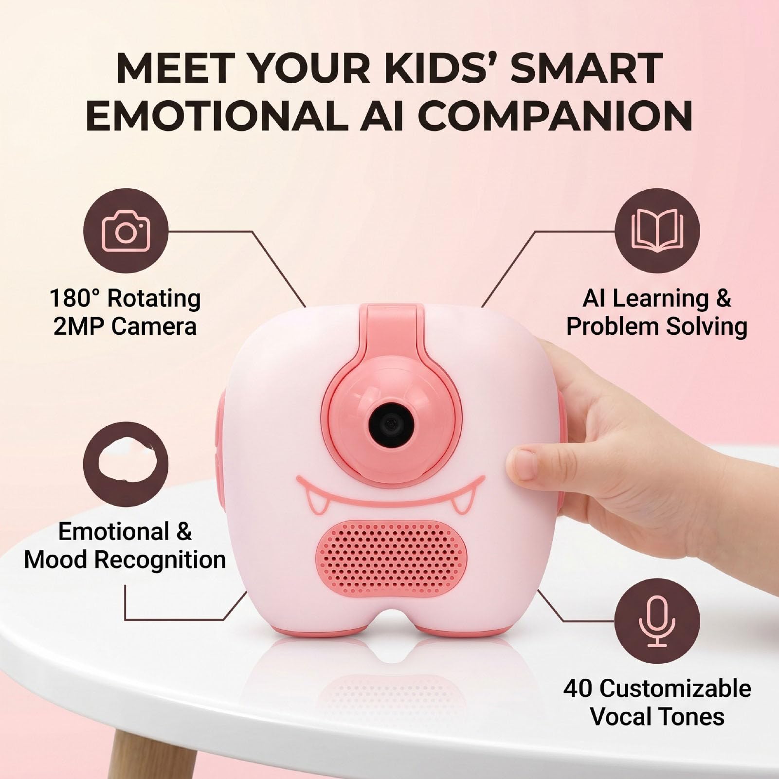 Emocjonalny Robot AI Kamera 2 MP Odwracany o 180° Pulpit Towarzysz ze Sterowaniem Głosowym Rozpoznawanie Obiektów dla Dzieci Interaktywna Nauka
