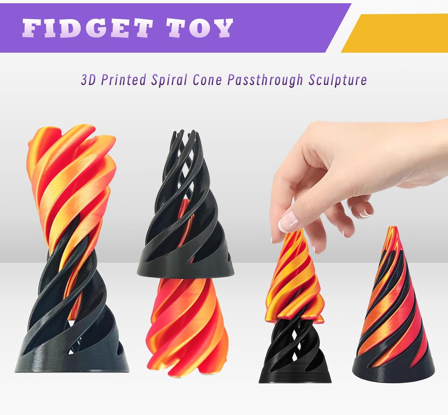 2 Pcs Impossible Pyramid Passthrough Fidget Toys,3D Printed Impossible Cone,Spiral Cone Fidget Toy,Desktop Ornament Fidget Toys That Relieve Anxiety and Stress,Souvenir Gift