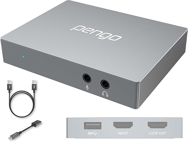 Pengo 4K Pass-Through HDMI Video Capture Card @ 1080p60fps, Game Capture Card for Xbox One Nintendo Switch PS5, Video Grabber, No Latency, USB-C/Type-C UVC USB 3.0 for Win, MacOS, No HDCP/No 1080i