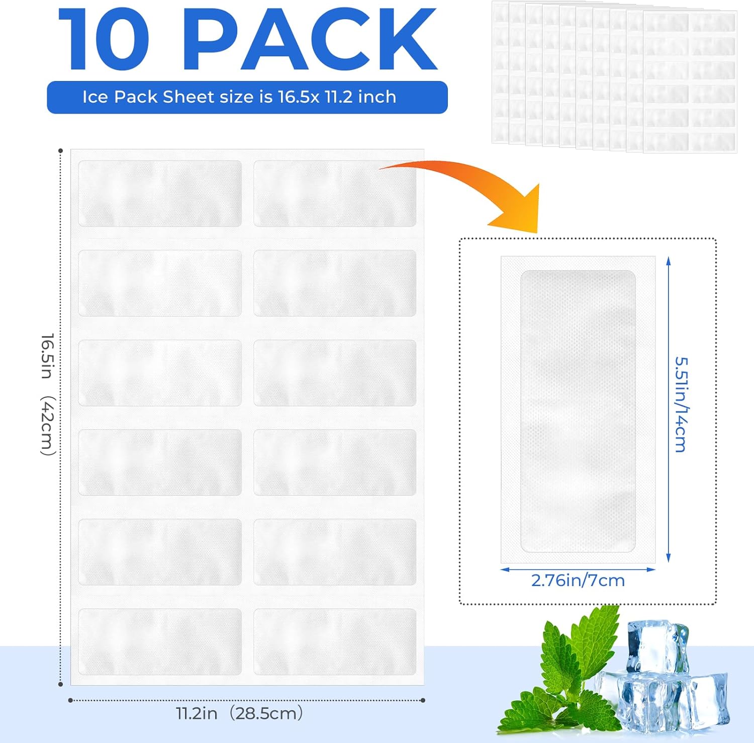 10Packs Ice Pack Sheets for Coolers, Self-Absorbing Ice Pack, Reusable Dry Ice Pack, Flexible Ice Pack Sheets, Lunch Bag Freezer Packs, Ice Mat Cube Sheets for Food Fresh and Beverages Cold - Image 2