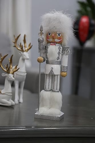 Miniatura 4 de Figura decorativa de cascanueces de Navidad hecha a mano blanca tradicional de madera coleccionable, decoración de mesa de Navidad, regalos de 14