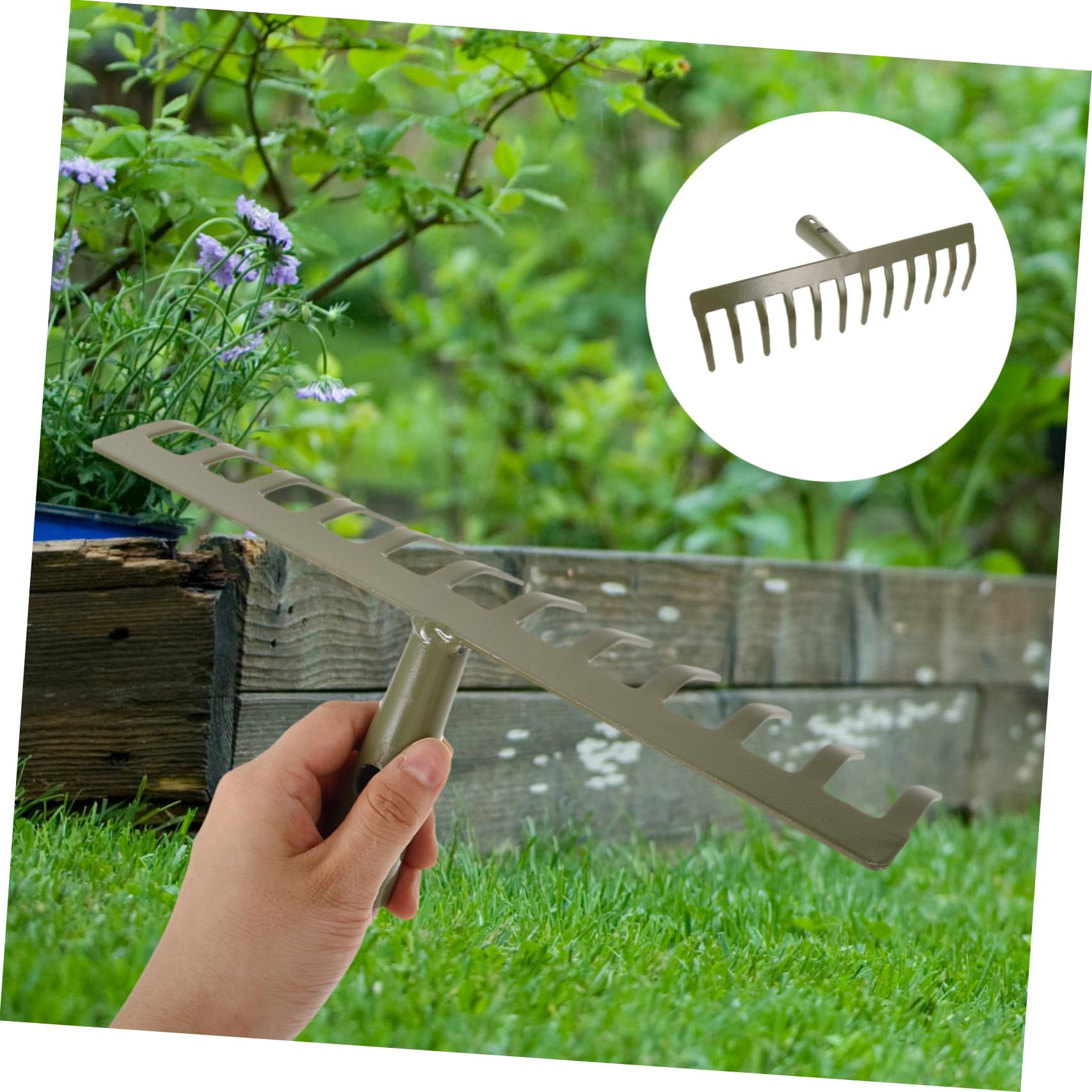 SHINEOFI 2 Piezas rastrillo de jardín Deber púas Inoxidable Gardening Pesado pequeño Herramientas rastrillos para césped rastrillo de Mano de jardinería Acero Carbono Green
