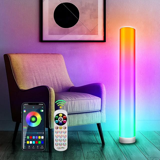LED Floor Lamp, CGN Standing Lights 3.41FT Cylinder RGB Floor Lamps with Smart APP and Remote Control 104CM Tall Lamps for Living Room, Bedroom, Office