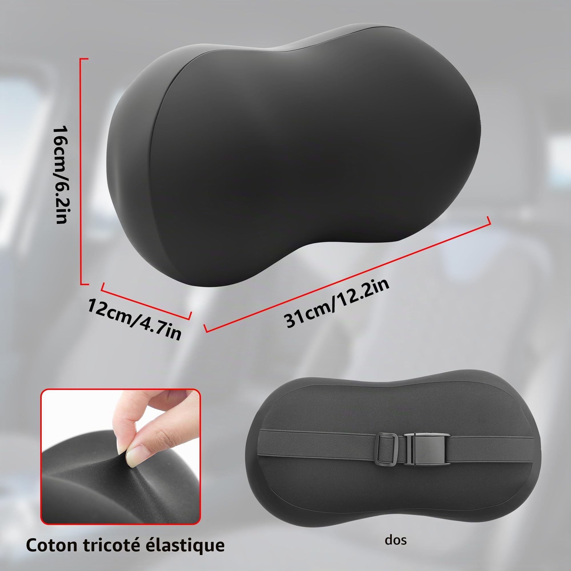 2Pc Car Headrest Coussin-Coussin de cou de voiture en cuir PU en mousse de mémoire, appuie-tête de voiture ergonomique pour le soutien à la tête et au cou, soulagement pendant la conduite et le repos